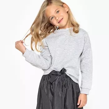 Свитшот из мольтона с искусственным жемчугом, 5-12 лет