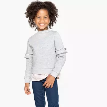 Свитшот с эффектом 2 в 1 из двух материалов с воланами, 3-12 лет