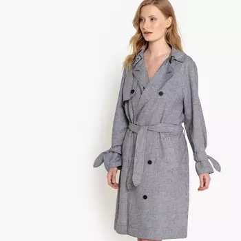 Тренчкот из ткани пепита и льна