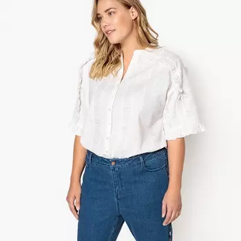 Туника с воротником-стойкой и короткими рукавами с воланами