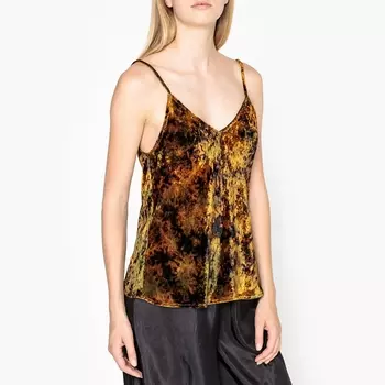 Велюровый топ с рисунком на тонких бретелях SHOLA