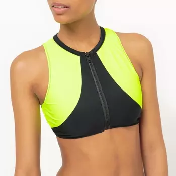 Верх от купальника с застежкой на молнию, двухцветный, флуоресцентный