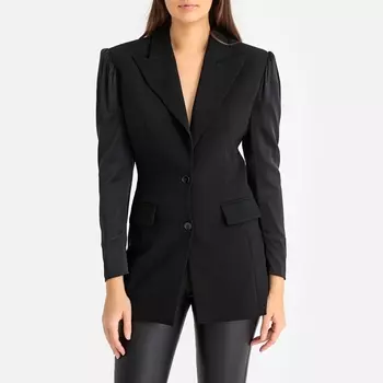 Жакет из двух материалов с застежкой на обтянутые тканью пуговицы