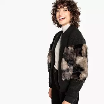 Жакет на молнии объемного покроя из искусственного меха