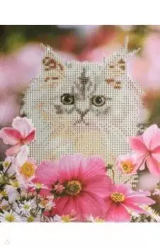 Алмазная мозаика Кот в цветах