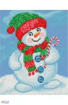 Мозаика алмазная на подрамнике Снеговик в шапочке