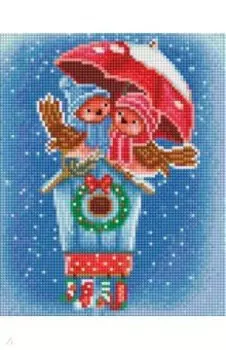 Алмазная мозаика Птички под зонтом, 33 цвета