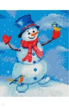 Алмазная мозаика Снеговик и синица, 21 цвет