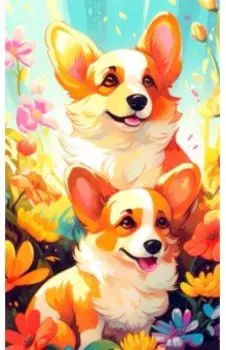 Алмазное панно на подвесе Цветочные корги