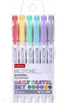 Артмаркеры двухсторонние Mildtone PASTEL, 6 штук