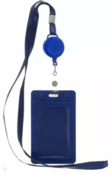 Бейдж, со шнурком и рулеткой, синий