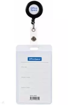 Бейдж вертикальный с держателем-рулеткой, черный, 68х110 мм