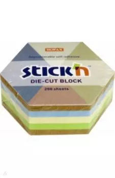 Блок для записей самоклеящийся "Гексагон", крафт + пастельные цвета, 61x70 мм, 250 листов (21828)