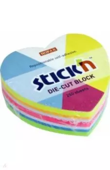 Блок для записей Сердце, самоклеящийся, 250 листов, микс неоновых цветов