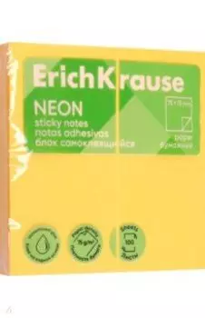 Блок самоклеящийся бумажный Neon, 100 листов, оранжевый