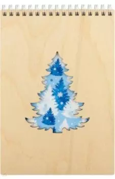 Блокнот деревянный, 21х14,8 см, "Ель" голубая
