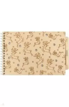 Блокнот деревянный, 21х14,8 см, с карандашом "Олени"