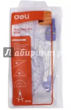 Циркуль + линейка 15 см, транспортир, 2 угольника (E9598)