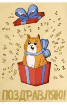 Деревянный конверт Поздравляю. Котик в коробке