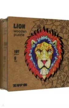 Деревянный пазл с двухслойной крышкой Лев, 101 деталь