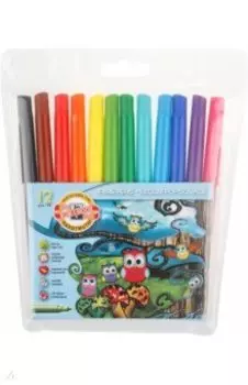 Фломастеры 12цв Owls, смываемые, вентилир. колпачок