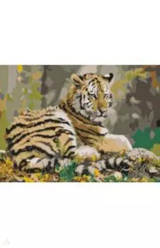 Холст с красками для рисования по номерам Тигр в осеннем лесу