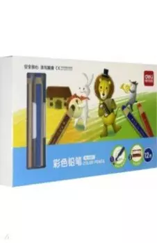 Карандаши 12 цветов "Deli" толстые + точилка (6597)