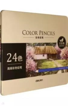 Карандаши акварельные 24 цвета "Deli" металлическая коробка (6565)