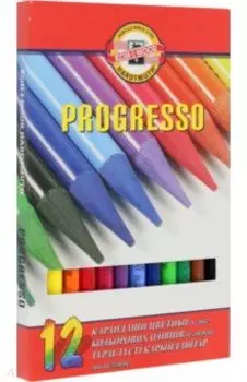 Карандаши цельнографитные цветные Progresso, 12 цветов