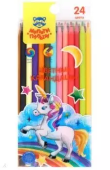 Карандаши цветные Единорог, 24 цвета, пластиковые