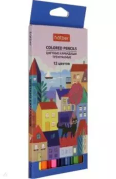 Карандаши цветные Городок, трехгранные, 12 цветов