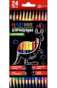 Карандаши цветные Кенгуру, трехгранные, двусторонние, 24 цвета