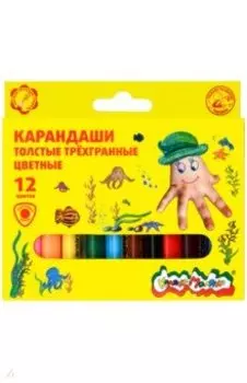 Карандаши цветные, толстые, трехгранные, 12 цветов (КТТКМ12)