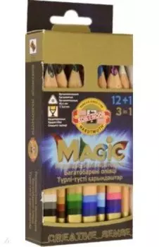 Карандаши многоцветные Magic, 13 штук, с ластиком и точилкой