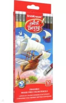 Карандаши шестигранные с ластиком ArtBerry, 12 цветов