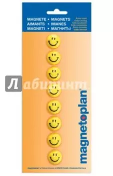 Магниты-смайлы в блистере. Желтые. 8 штук. d=20 мм. (16671)