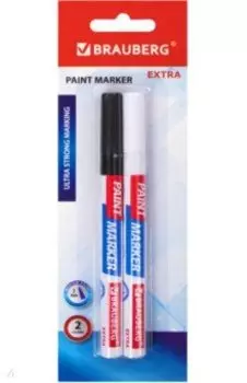 Маркер-краска лаковый Extra (paint marker) 2 мм, набор 2 цвета, белый/черный (151993)