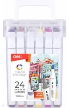 Маркеры перманентные "Deli" (24 цвета, белый корпус) (70801-24)