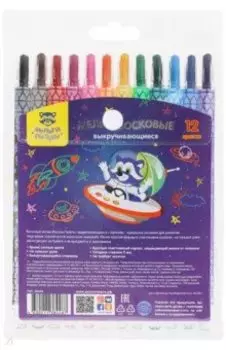 Мелки восковые выкручивающиеся Енот в космосе, 12 цветов, круглые