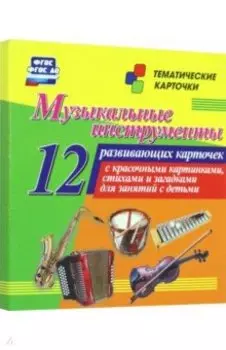 Музыкальные инструменты. 12 развивающих карточек с красочными картинками, стихами и загадками