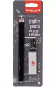 Набор чернографитных карандашей, 2 штуки, HB, с ластиком и точилкой