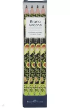 Набор чернографитовых карандашей HappyGraphix Jumbo. Avocado style. Rock star, 4B, 4 штуки