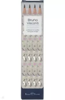 Набор чернографитовых карандашей HappyGraphix Jumbo. Девочка и единорог. Птички, 4B, 4 штуки