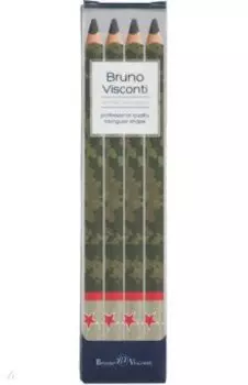 Набор чернографитовых карандашей HappyGraphix Jumbo. Милитари. Звезда, 4B, 4 штуки