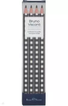 Набор чернографитовых карандашей HappyGraphix Jumbo. Монохром. Клетка, 4B, 4 штуки