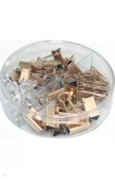 Набор "Deli" (гвоздики - 20 штук, скрепки - 30 штук) золотистый металл (78553)