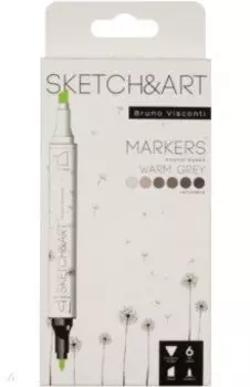 Набор двусторонних скетч-маркеров Sketch&Art. Теплые серые цвета, 6 цветов