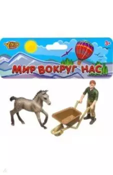 Набор Фигурка с животным и тачкой