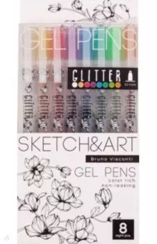 Набор гелевых ручек Sketch&Art. Uni Write. Glitter, 8 цветов, с блёстками