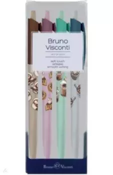 Набор из 4 шариковых ручек HappyClick Кофемания, 0.5 мм., синий